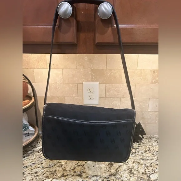 Dooney & Bourke Vintage Black Canvas Logo/Leather Trim Shoulder Purse - Picture 2 of 9